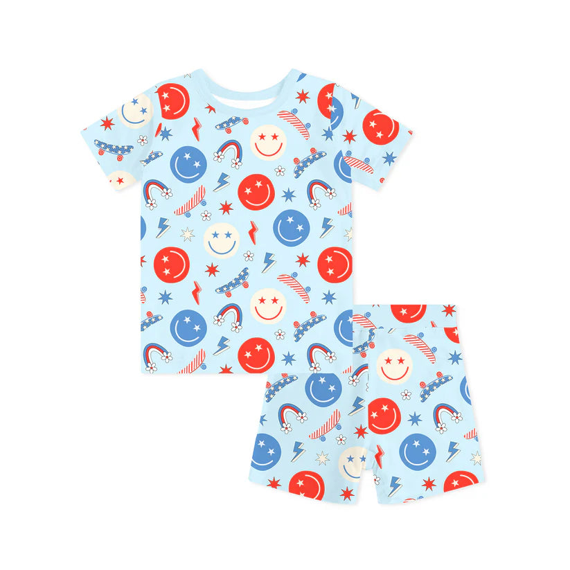 Patriotic Smiley Face Bamboo- Short Set