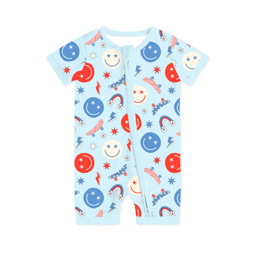 Patriotic Smiley Face Bamboo- Shortie